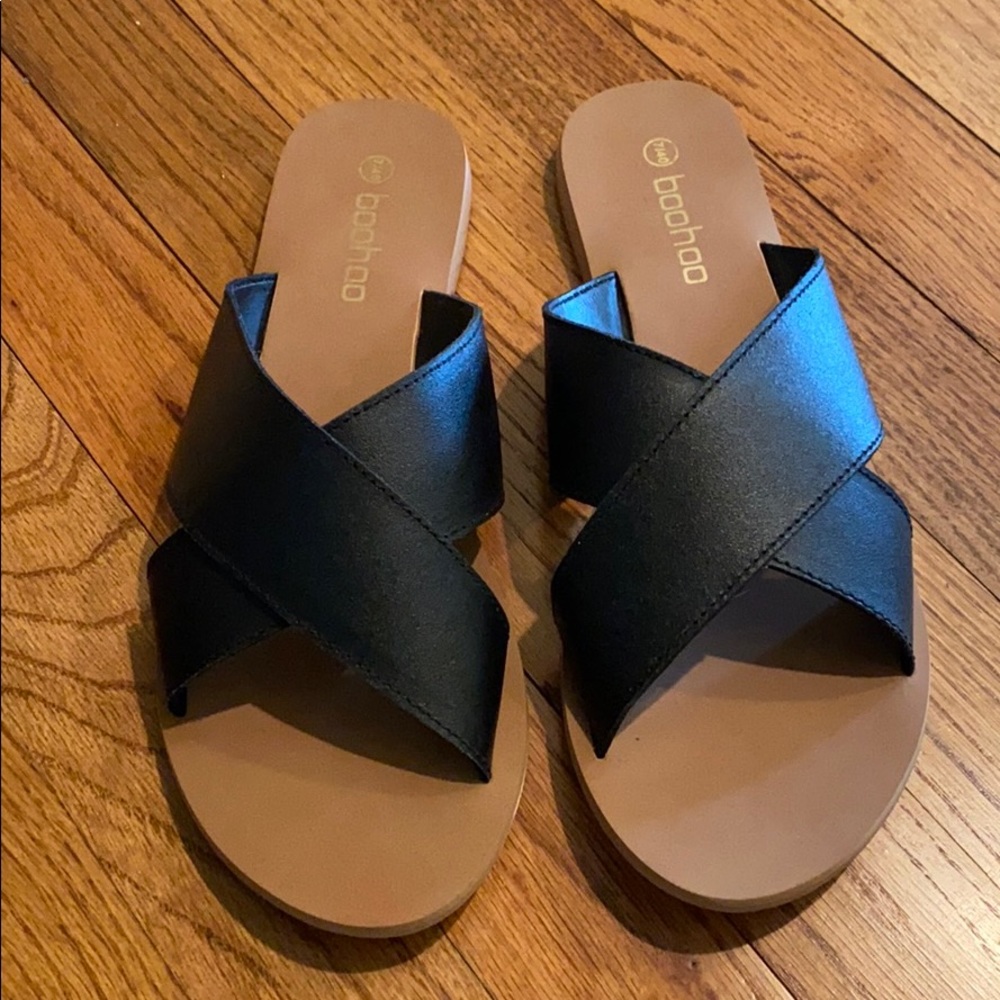 Boohoo black Leather sandals